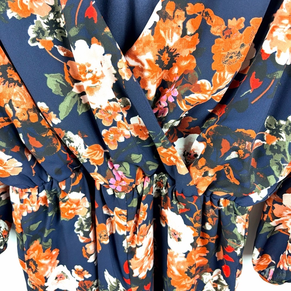 Lulus Floral Romper Dress Overlay Split Sleeve Boho Skort Navy Small - Picture 7 of 16